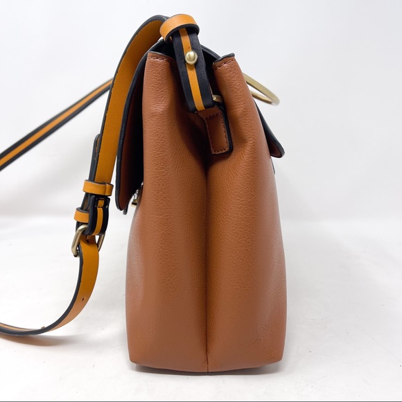 ZARA Cognac City Bag With Gold Metal Handle Crossbody Flap Over Medium Purse - Picture 6 of 10